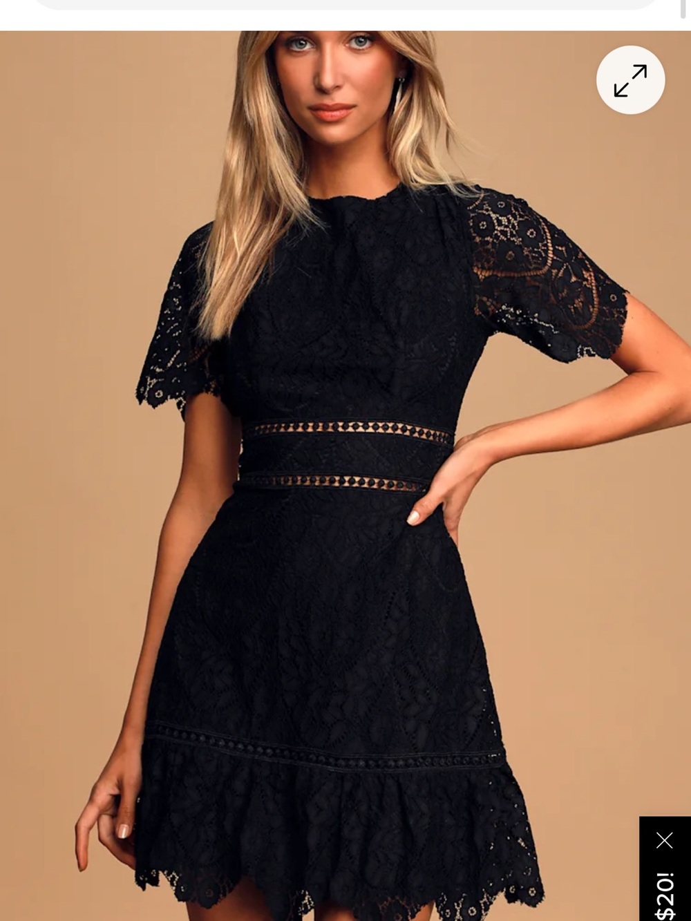 Lulu's Black Lace Short-Sleeve Open-Back Mini Dress